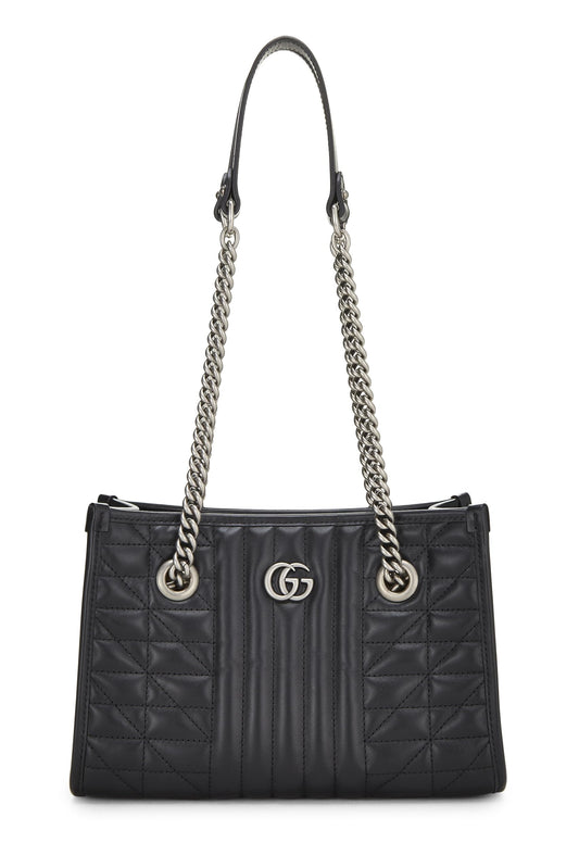 Gucci, Bolso tote pequeño con cadena GG Marmont de cuero negro Pre-Loved, Negro