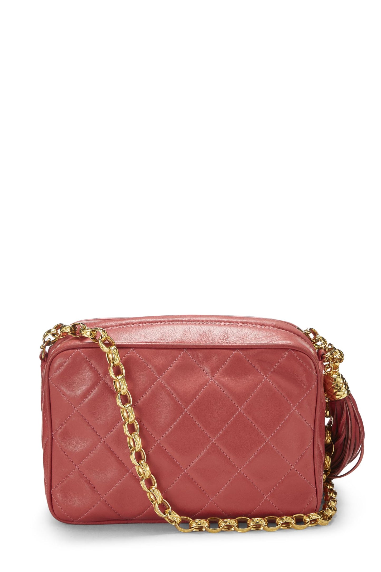 Chanel, Pre-Loved Pink Lambskin Diamond 'CC' Tab Camera Bag Mini, Pink