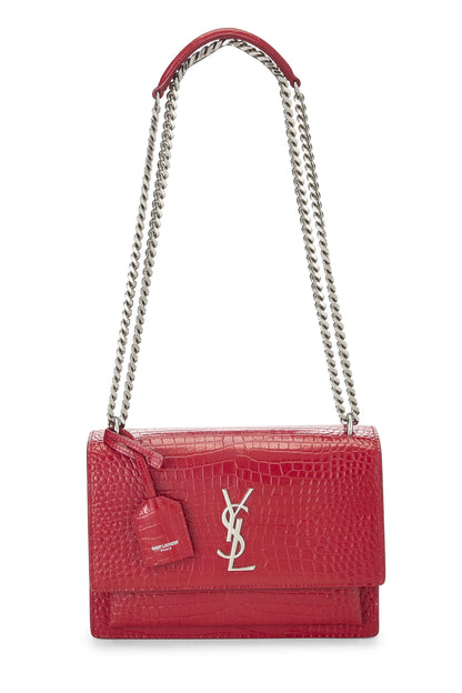 Yves Saint Laurent, Atardecer mediano de cuero con relieve rojo Pre-Loved, Rojo