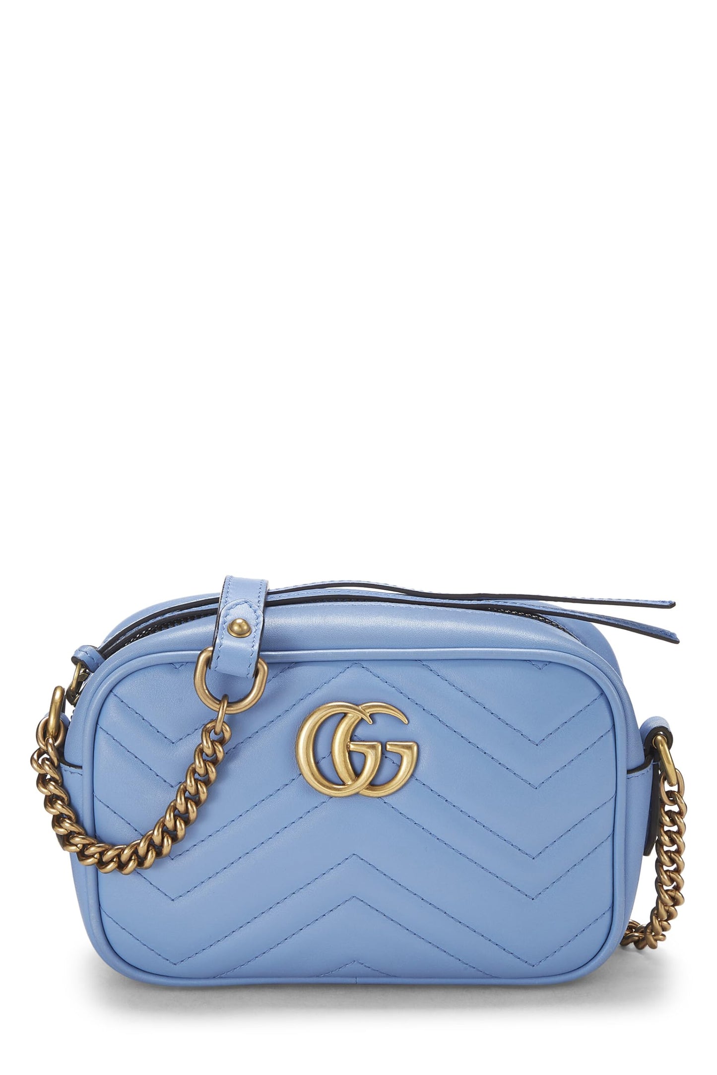 Gucci, Mini sac bandoulière GG Marmont en cuir bleu d'occasion, bleu