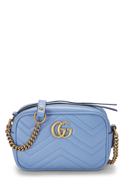 Gucci, Pre-Loved Blue Leather GG Marmont Crossbody Mini, Blue