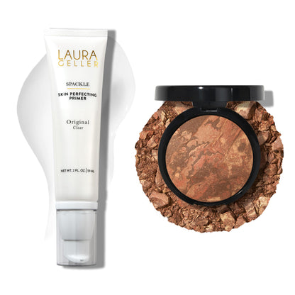 LAURA GELLER NEW YORK Baked Balance-n-Brighten Powder Foundation - Deep + Spackle Super-Size Makeup Primer with Hyaluronic Acid, Original