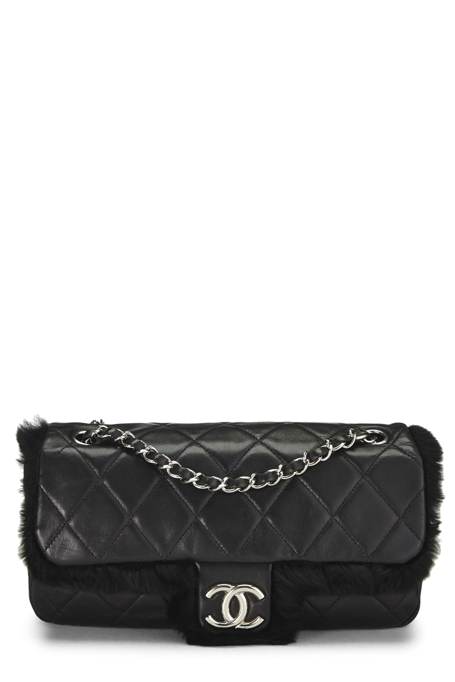 Chanel, sac à rabat demi-taille en peau de mouton matelassée noire d'occasion, taille M, noir