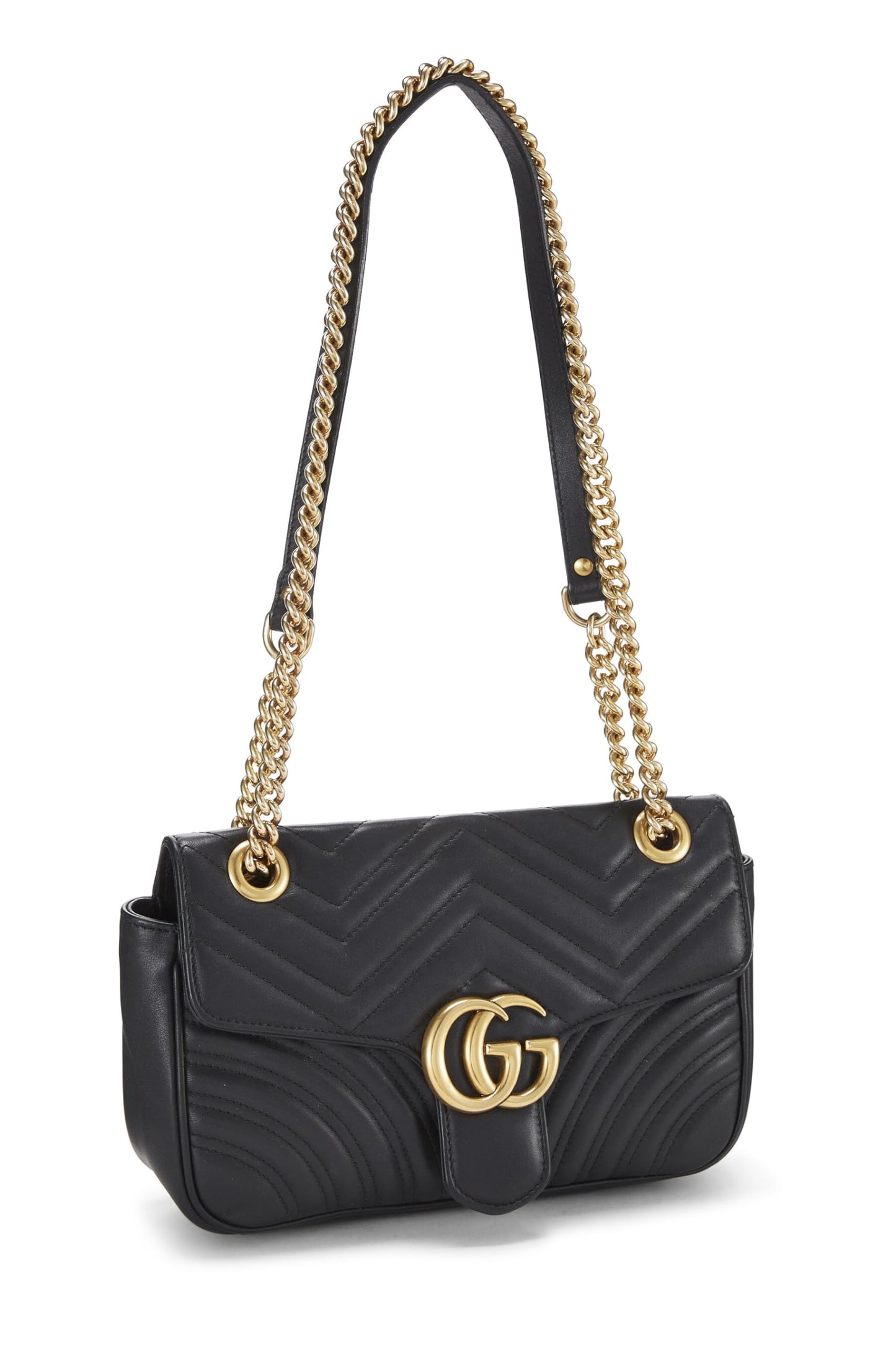 Gucci, sac à bandoulière Marmont Mini en cuir matelassé noir d'occasion, noir