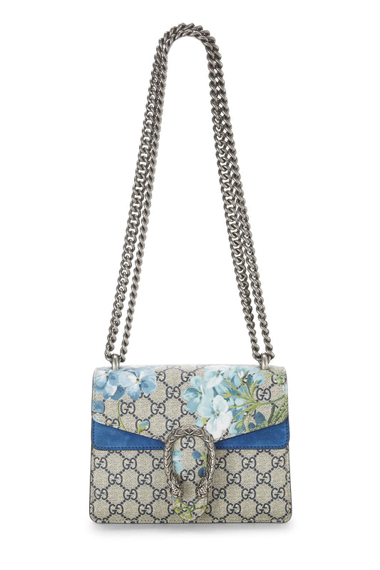 Gucci, sac à bandoulière Dionysus en toile suprême GG Blooms bleu d'occasion, mini, bleu