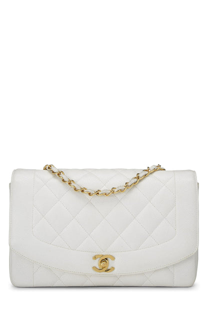 Chanel, sac à rabat Diana matelassé blanc d'occasion de taille moyenne, blanc