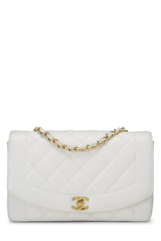 Chanel, Pre-Loved White Quilted Caviar Diana Flap Medium, White