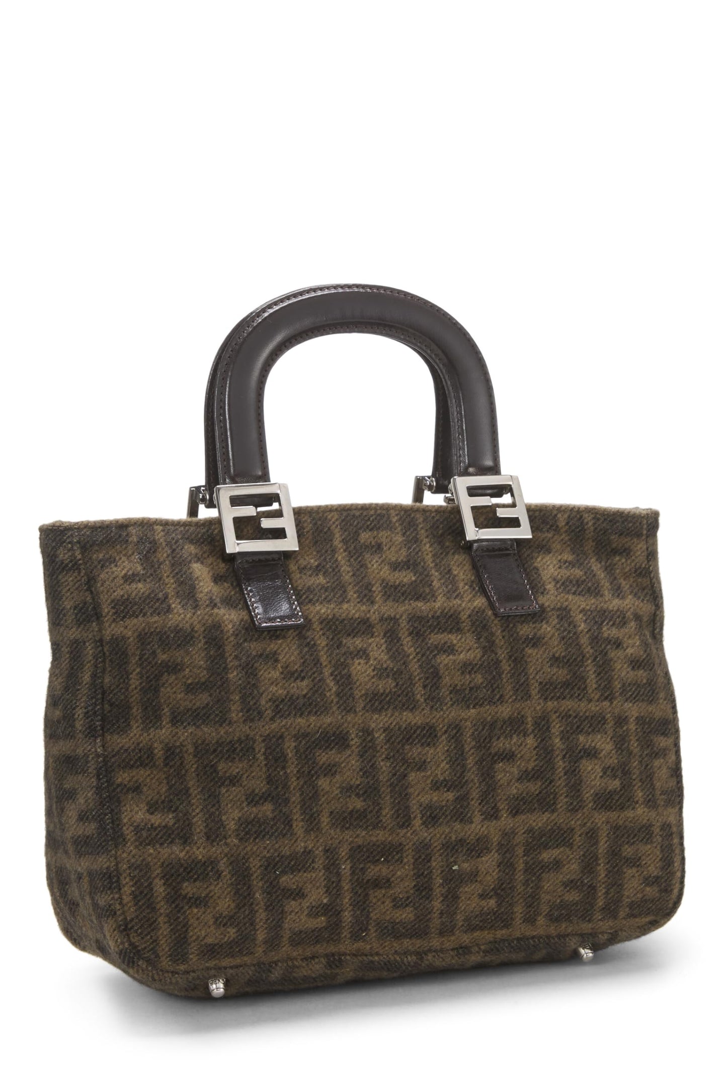 Fendi, sac à main en laine marron Zucca d'occasion, marron