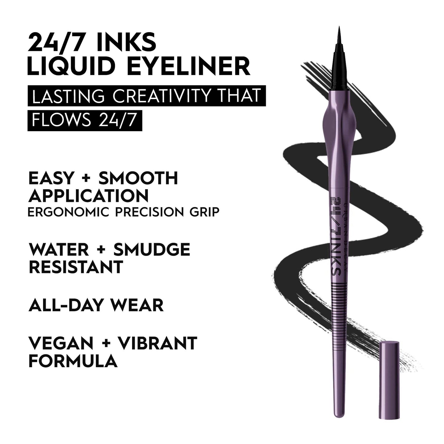 Stylo eye-liner liquide URBAN DECAY 24/7 Inks (Zero - Noir mat, eye-liner à pointe pinceau), résistant à l'eau, résistant aux taches, eye-liner aux couleurs vives, poignée de précision ergonomique, végétalien - 0,01 fl oz