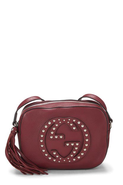 Gucci, Pre-Loved Burgundy Grained Leather Studded Soho Disco, Burgundy