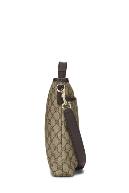 Gucci, sac messager plat zippé en toile GG Supreme marron d'origine d'occasion, marron