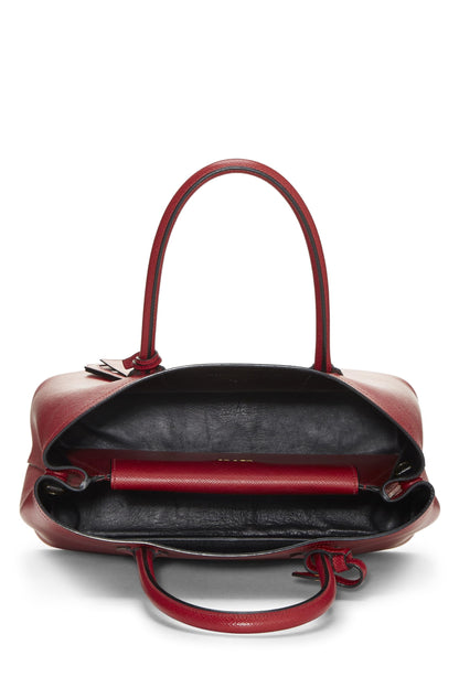 Prada, sac double moyen en saffiano rouge d'occasion, rouge