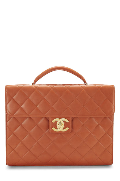 Chanel, Pre-Loved Orange Quilted Lambskin Briefcase, Orange