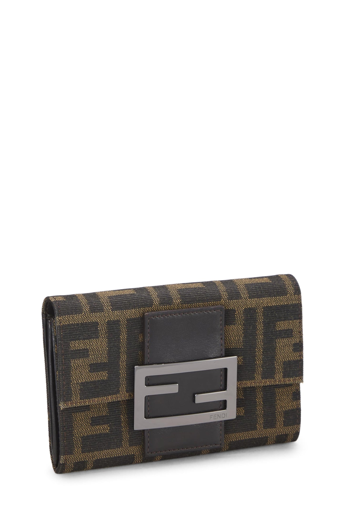 Fendi, portefeuille compact en toile marron Zucca d'occasion, marron