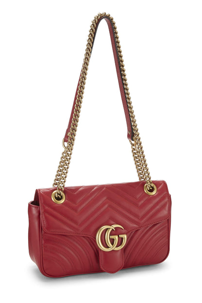 Gucci, Pre-Loved Red Leather GG Marmont Shoulder Bag Small, Red