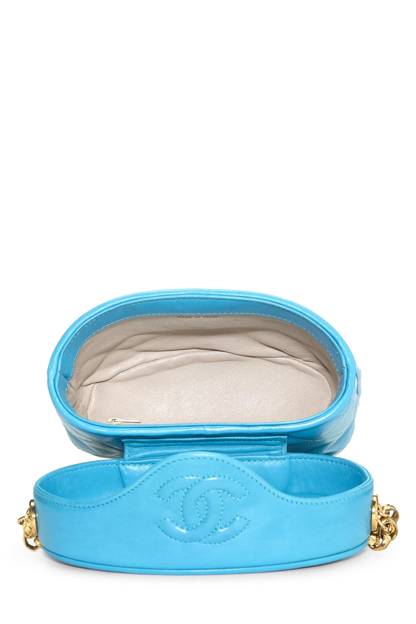 Chanel, Mini sac pour jumelles en cuir d'agneau matelassé bleu d'occasion, bleu