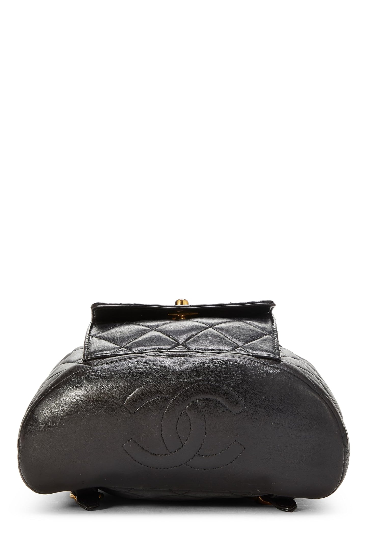 Chanel, sac à dos classique « CC » en cuir d'agneau matelassé noir d'occasion, petit modèle, noir