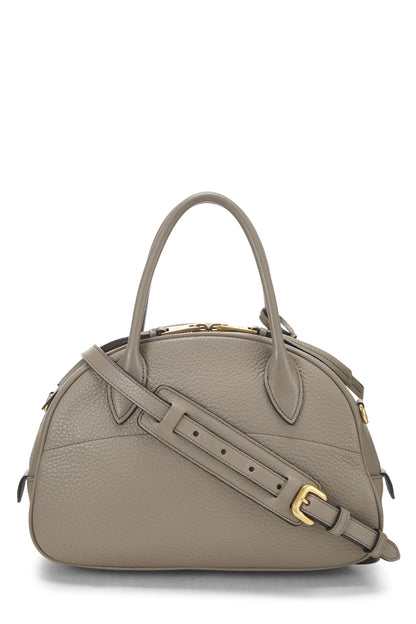 Prada, petit sac bowling convertible Vitello Daino gris d'occasion, gris