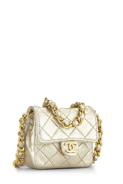 Chanel, Pre-Loved Gold Quilted Lambskin Half Flap Micro, Gold