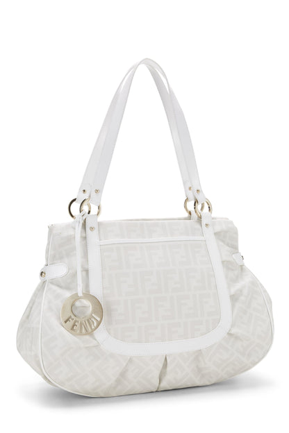 Fendi, sac de chef Zucca en toile enduite blanche d'occasion, grand modèle, blanc