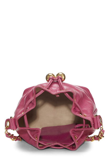 Chanel, sac seau « CC » Pink Caviar d'occasion, petit modèle, rose