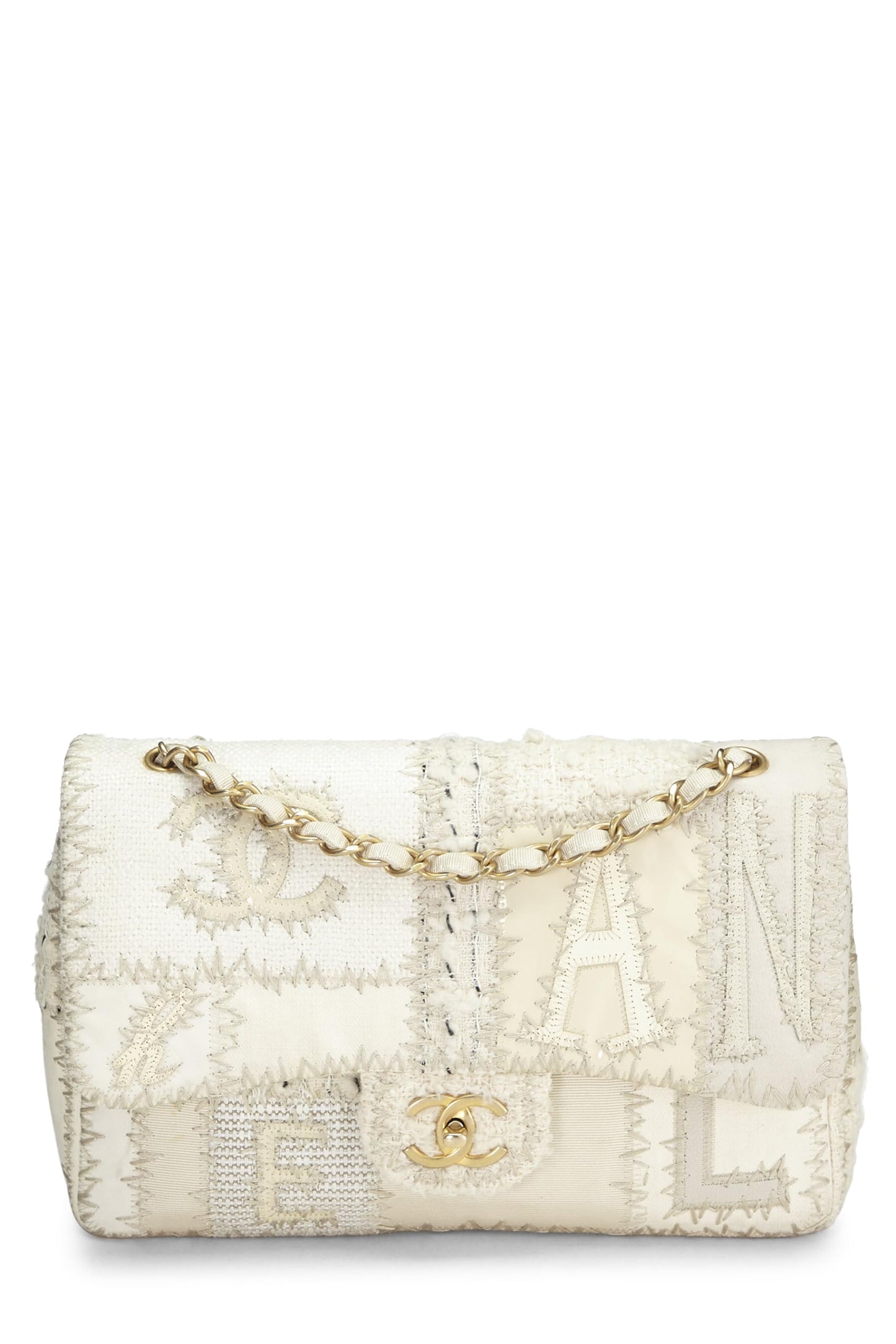 Chanel, Pre-Loved Cream Patchwork Half Flap Jumbo, White