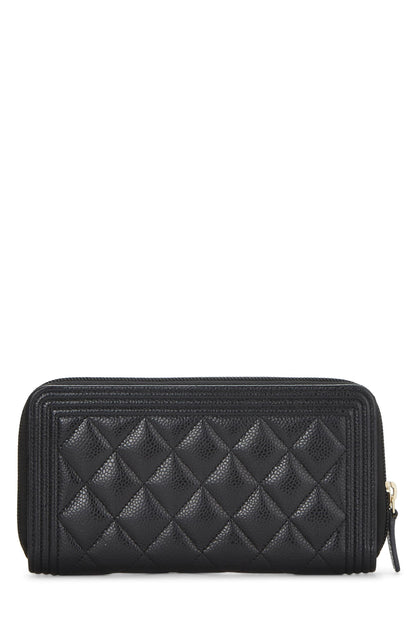 Chanel, portefeuille zippé matelassé noir Caviar Boy d'occasion, noir