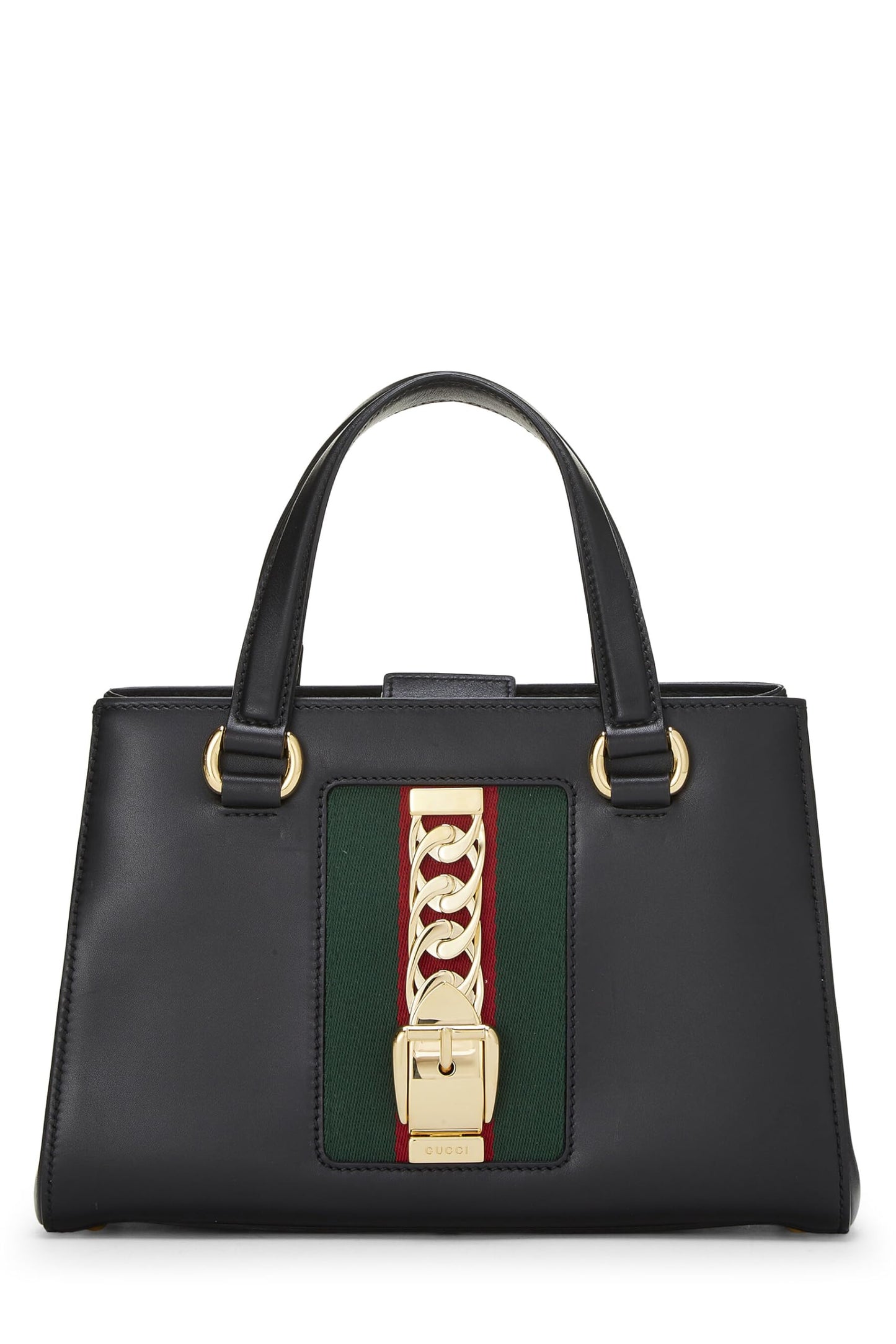 Gucci, Pre-Loved Black Leather Sylvie Tote Medium, Black