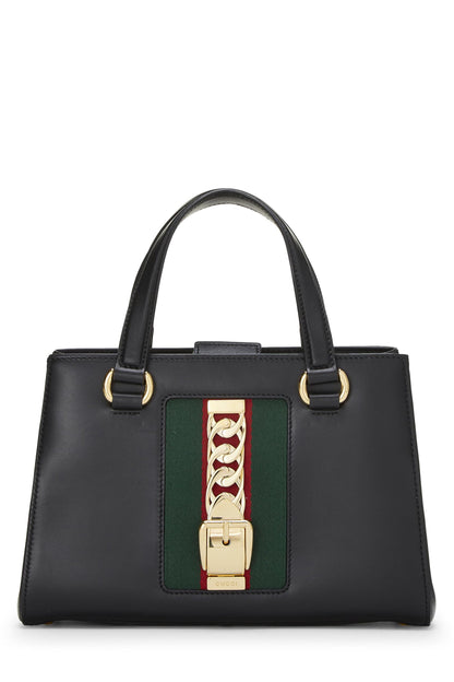 Gucci, Tote Sylvie mediano de cuero negro Pre-Loved, Negro