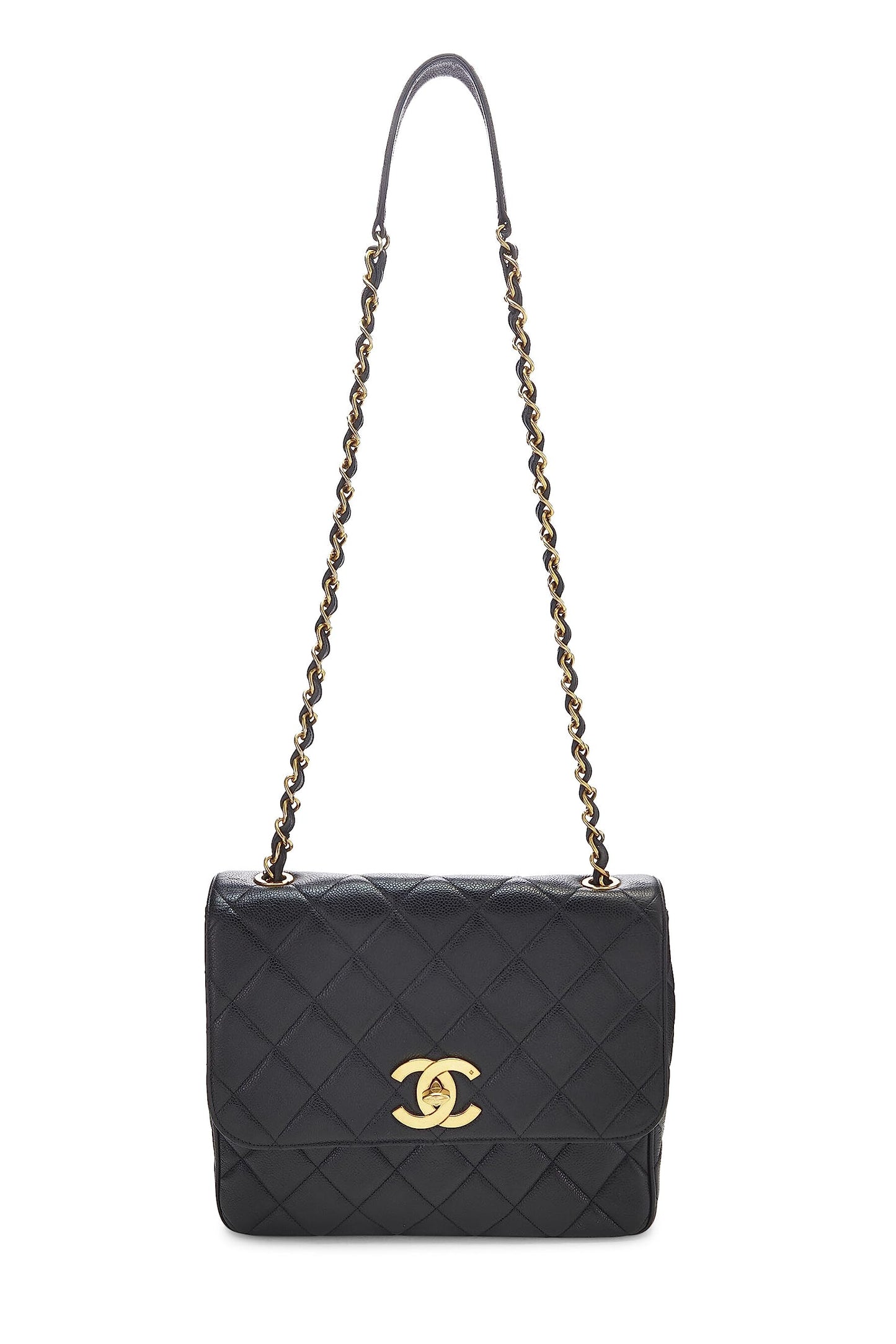 Chanel, sac à rabat carré Big CC Black Caviar d'occasion, grand modèle, noir