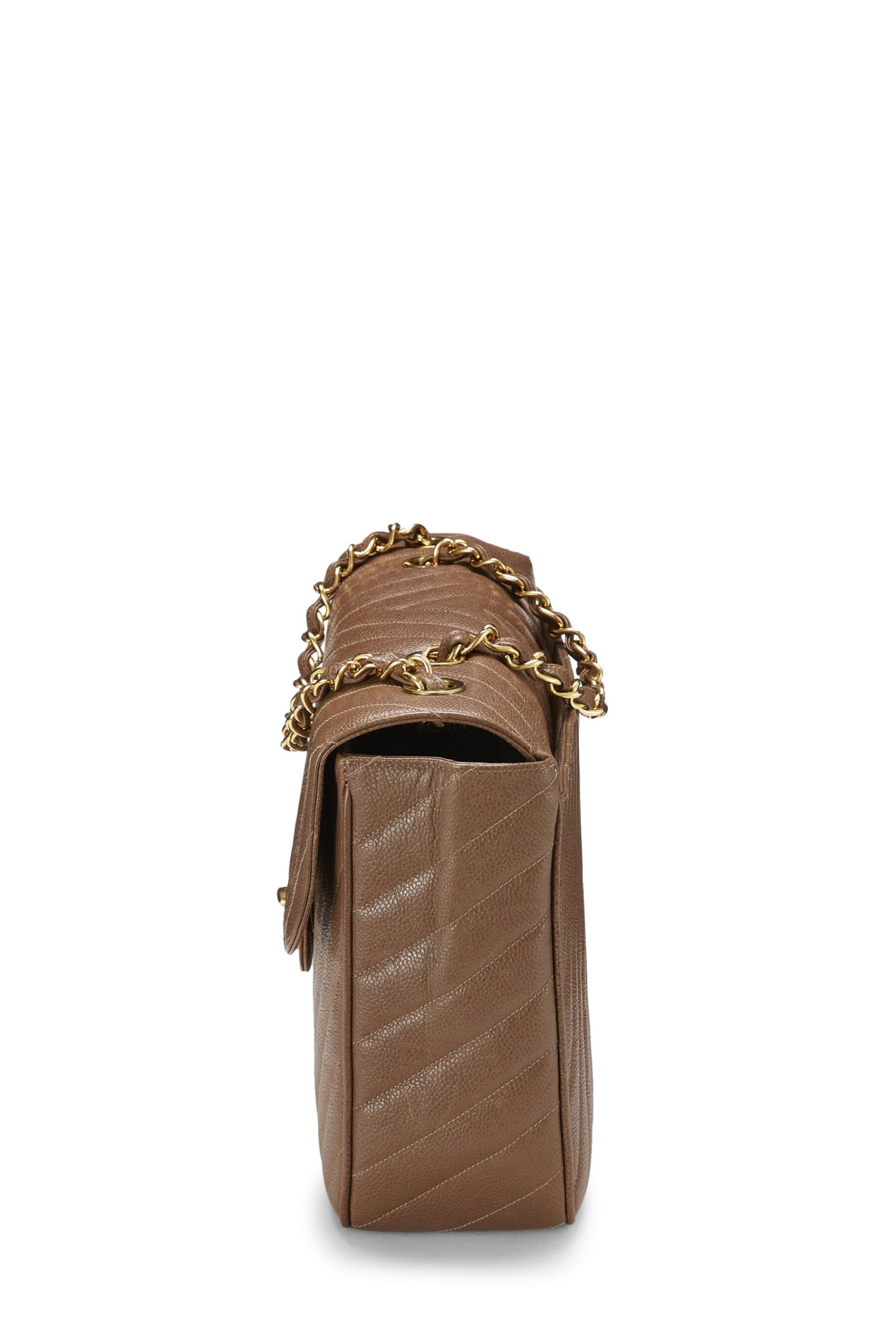 Chanel, Pre-Loved Brown Chevron Caviar Half Flap Maxi, Brown