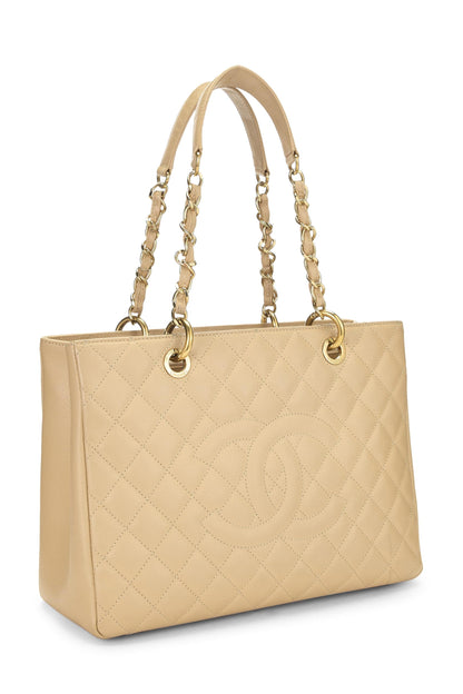 Chanel, Bolso shopping Grand de caviar acolchado beige Pre-Loved (GST), Beige