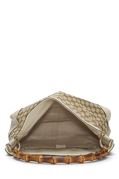 Gucci, sac hobo Diana Bamboo Hobo Large en toile GG d'origine, crème, d'occasion