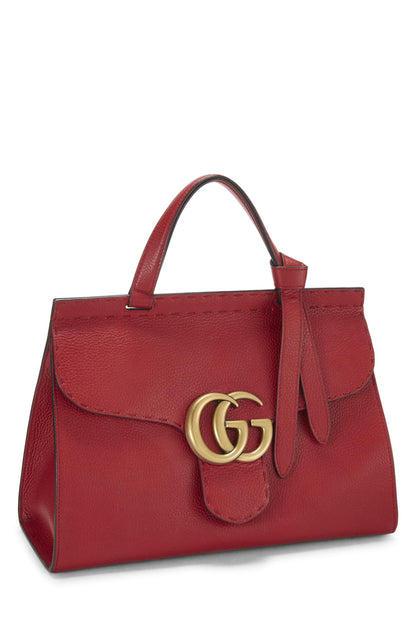 Gucci, Pre-Loved Red Leather GG Marmont Top Handle Flap Bag Small, Red