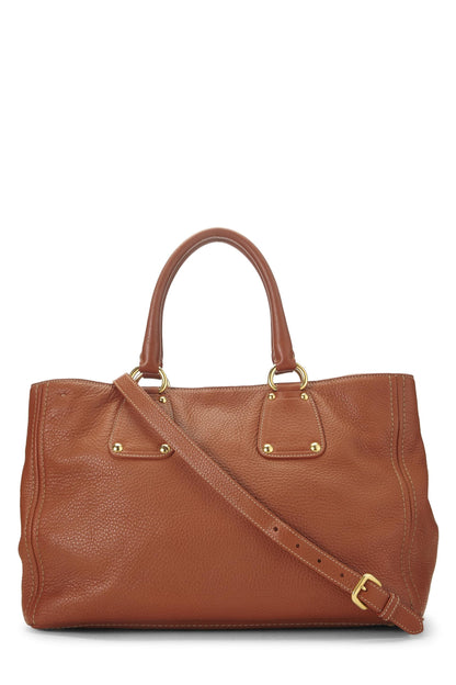 Prada, sac cabas ouvert convertible Vitello Daino marron d'occasion de taille moyenne, marron