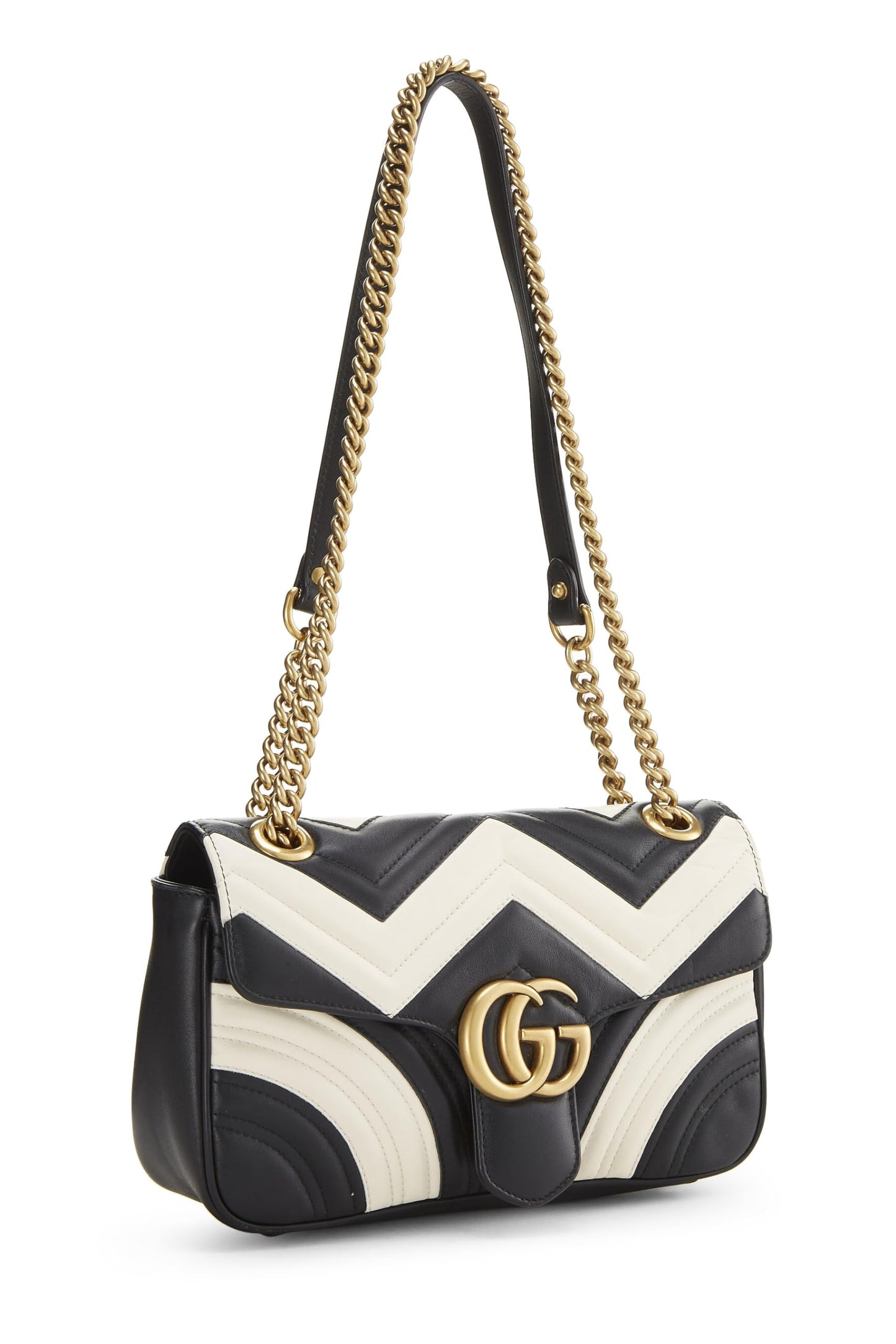 Gucci, sac à bandoulière GG Marmont en cuir noir et blanc d'occasion, petit, multicolore