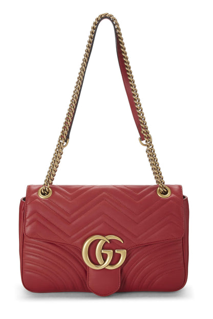 Gucci, Pre-Loved Red Leather GG Marmont Shoulder Bag, Red