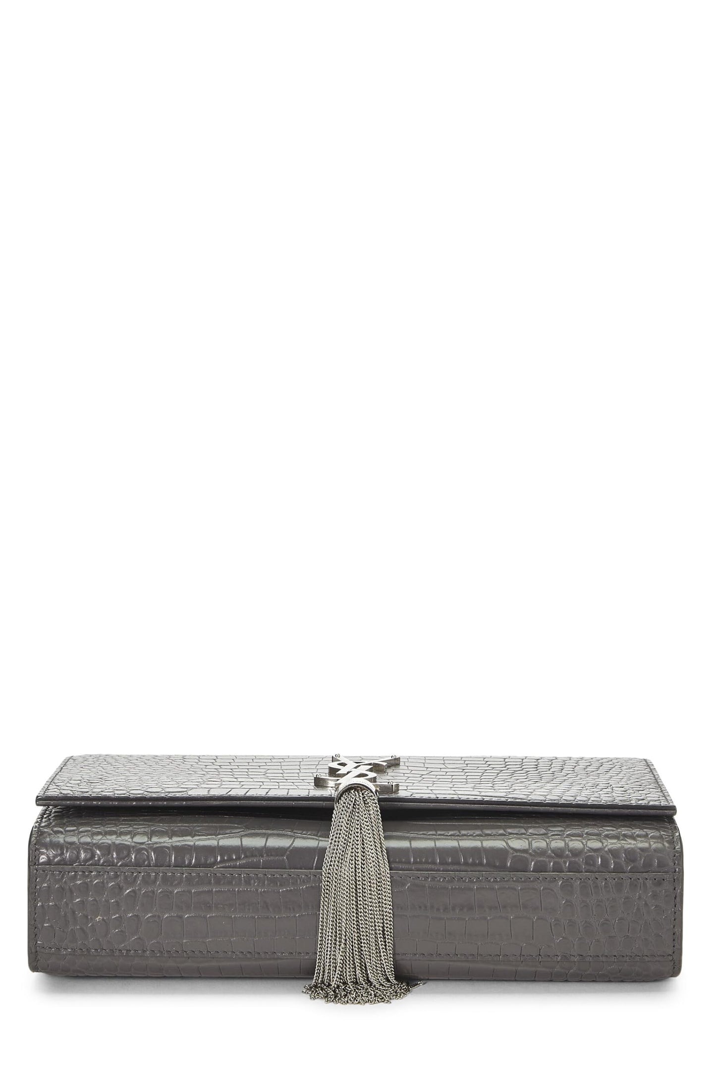 Yves Saint Laurent, Pre-Loved Grey Embossed Kate Tassel Medium, Grey