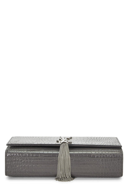 Yves Saint Laurent, Pre-Loved Grey Embossed Kate Tassel Medium, Grey