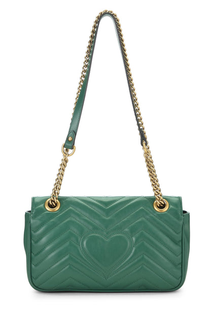 Gucci, Pre-Loved Green Leather GG Marmont Shoulder Bag Small, Green