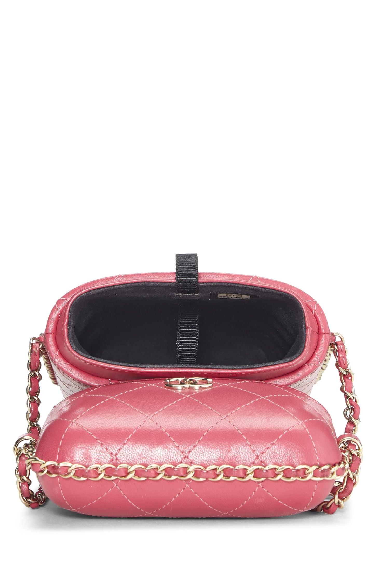 Chanel, Pre-Loved Pink Calfskin Crossbody Chain Phone Holder, Pink