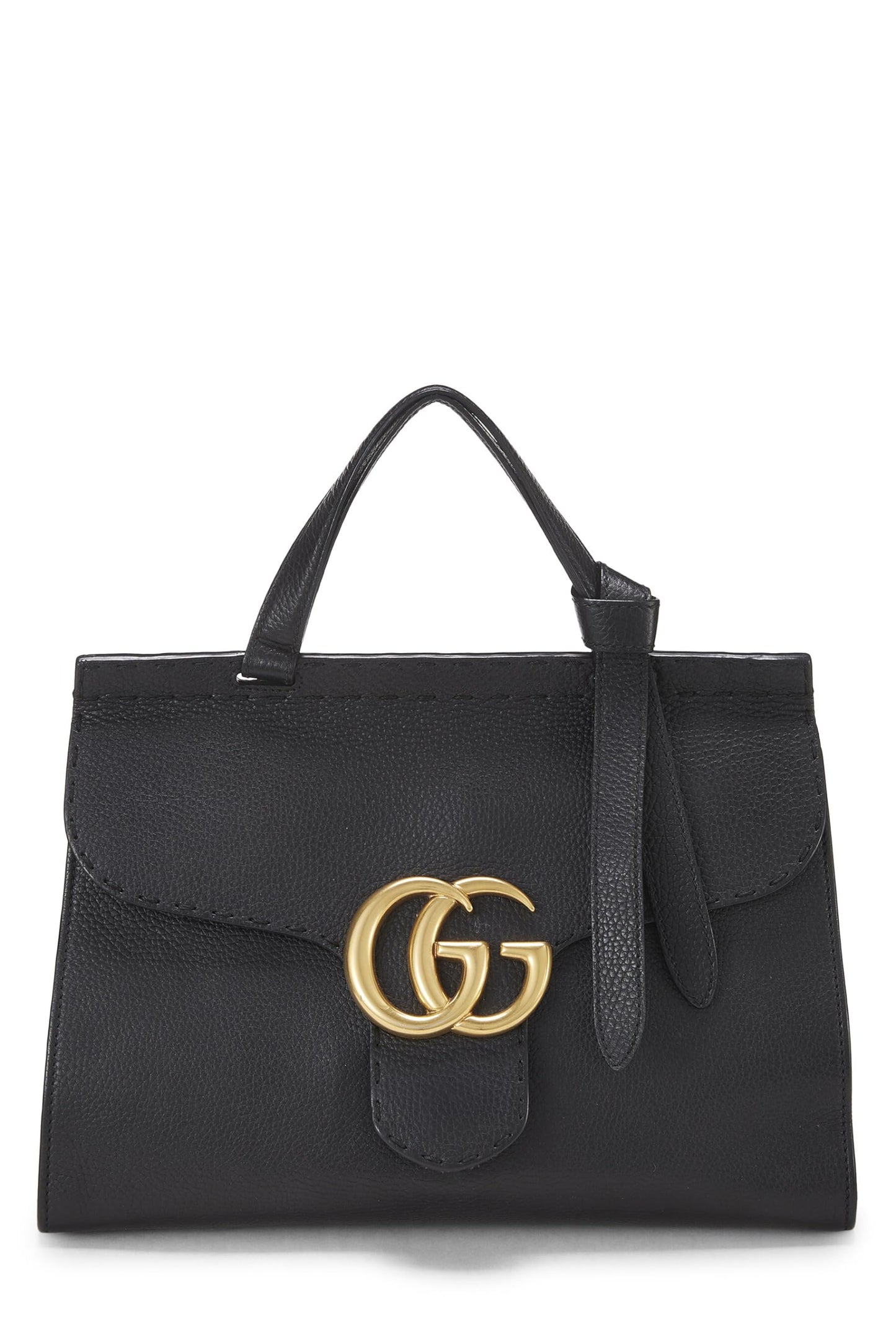 Gucci, sac à main à rabat GG Marmont en cuir noir d'occasion, petit modèle, noir