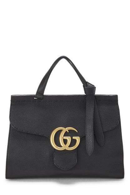 Gucci, Pre-Loved Black Leather GG Marmont Top Handle Flap Bag Small, Black