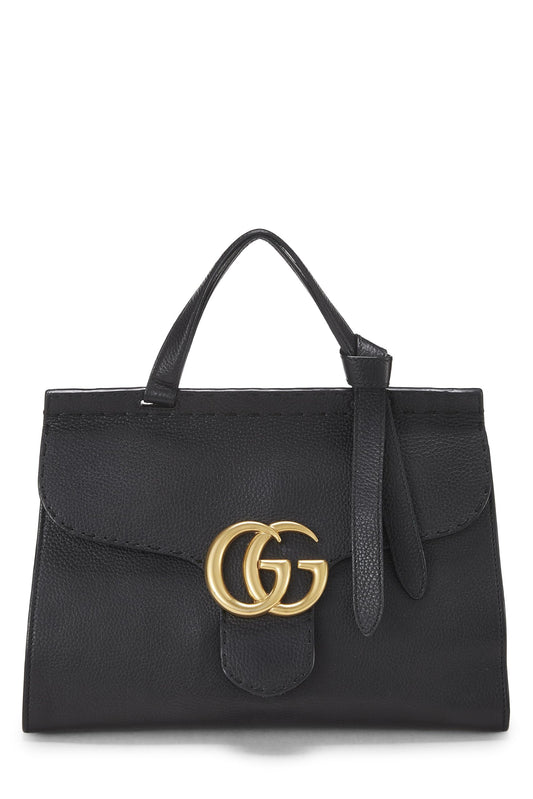 Gucci, Bolso pequeño con solapa y asa superior GG Marmont de cuero negro Pre-Loved, Negro