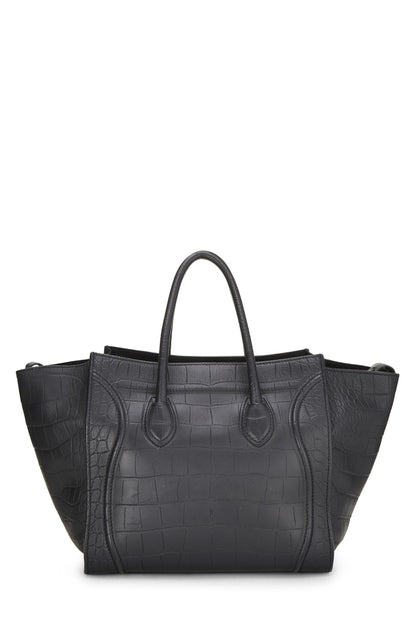 Céline, Pre-Loved Black Embossed Crocodile Phantom Medium, Black