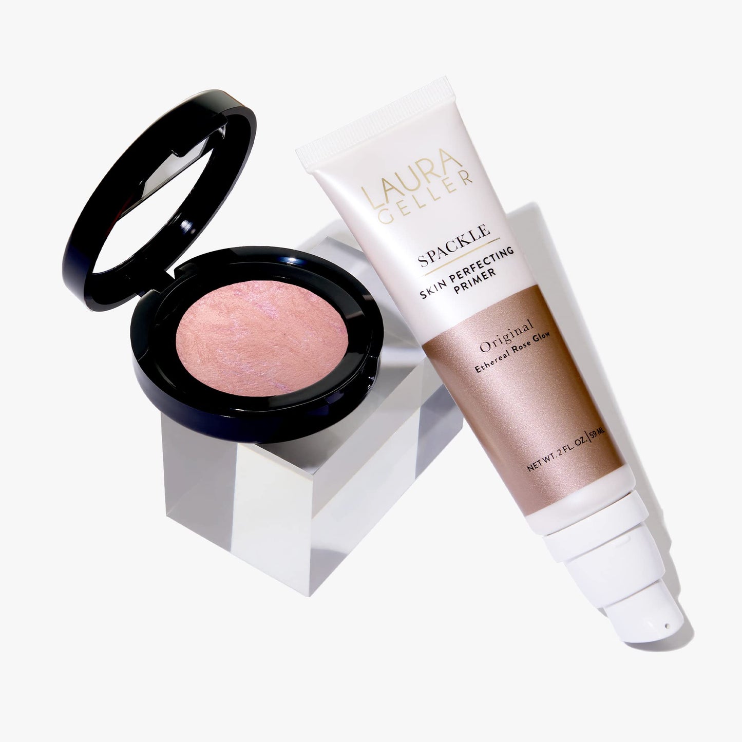 LAURA GELLER NEW YORK Ethereal Rose Glow Kit - Fard à joues marbré Baked Blush-n-Brighten, Ethereal Rose + Base de maquillage perfectrice de peau Spackle, Ethereal Rose Glow (2 pièces)