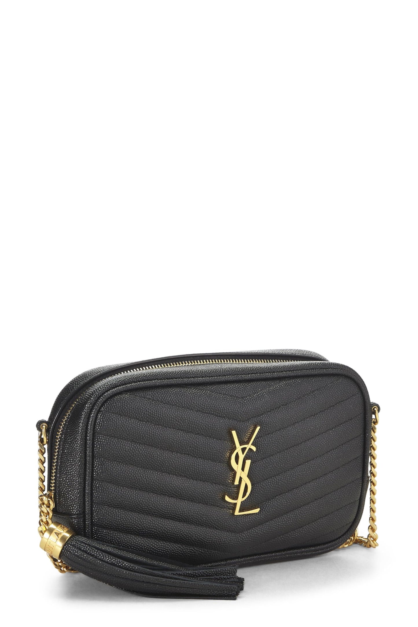 Yves Saint Laurent, Bolso para cámara Lou mini de cuero chevron negro Pre-Loved, Negro