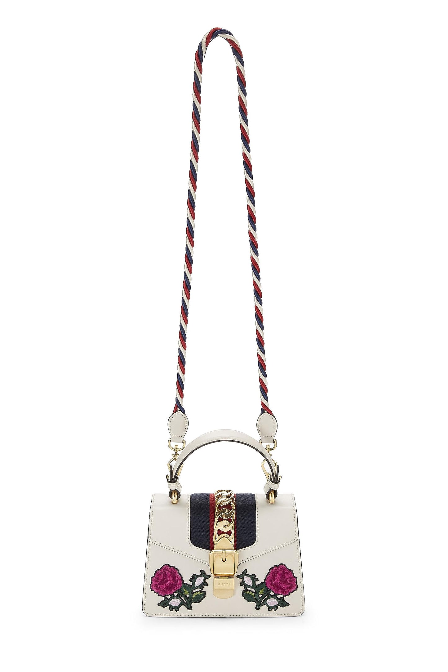 Gucci, Sylvie Mini en cuir blanc brodé d'occasion, blanc