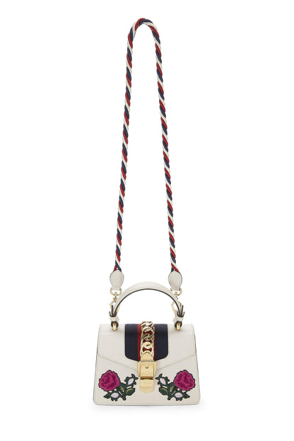 Gucci, Pre-Loved White Embroidered Leather Web Sylvie Mini, White