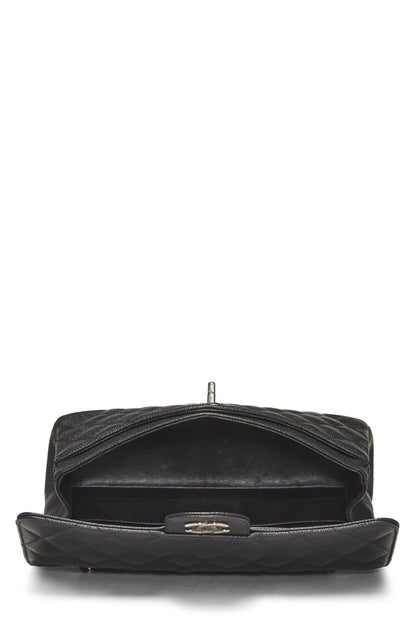 Chanel, Pre-Loved Black Caviar Classic doble solapa mediana, Negro